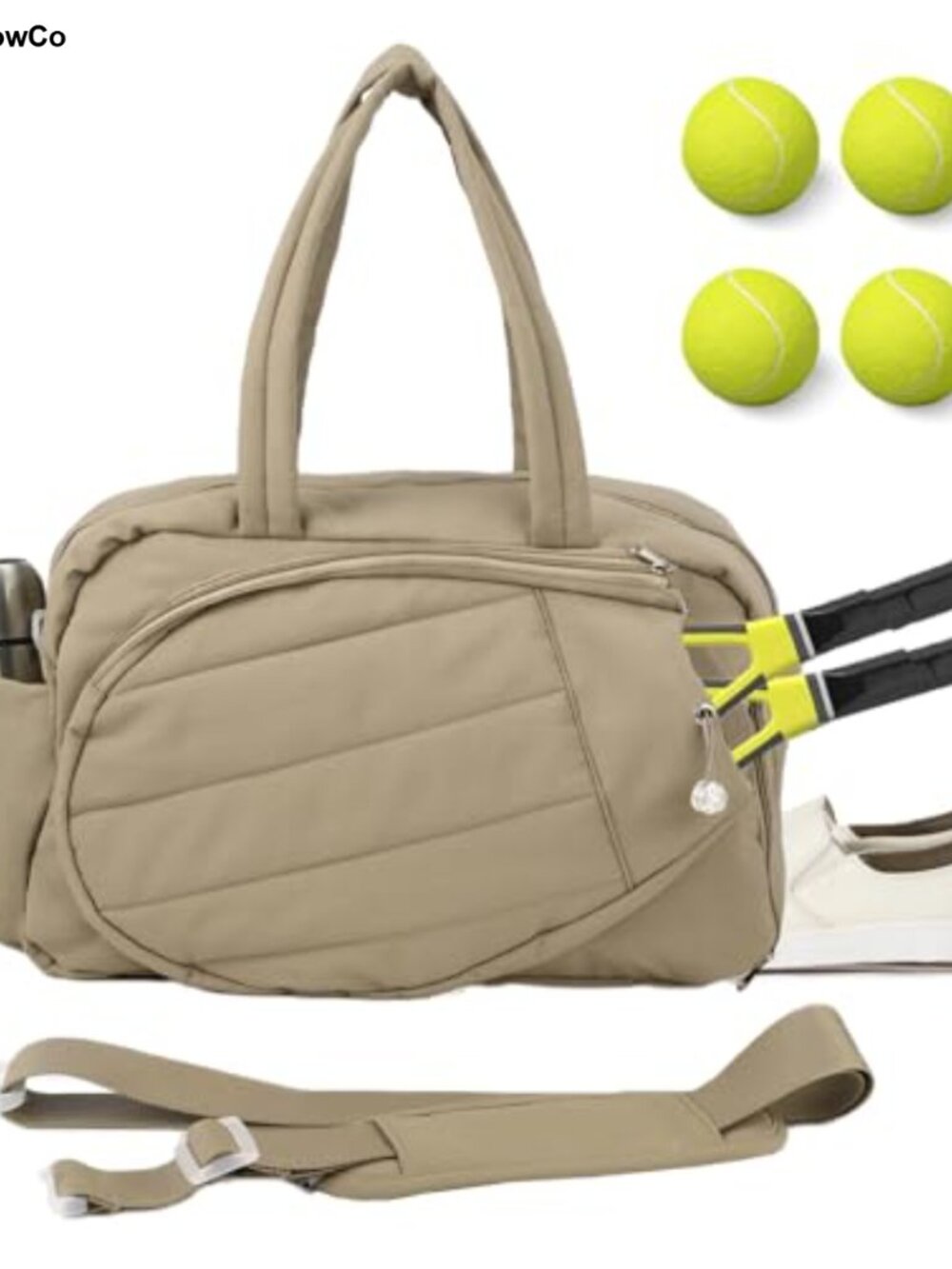 Tennis Racket Tote Bag with Shoe Compartment and Water Bottle Pocket